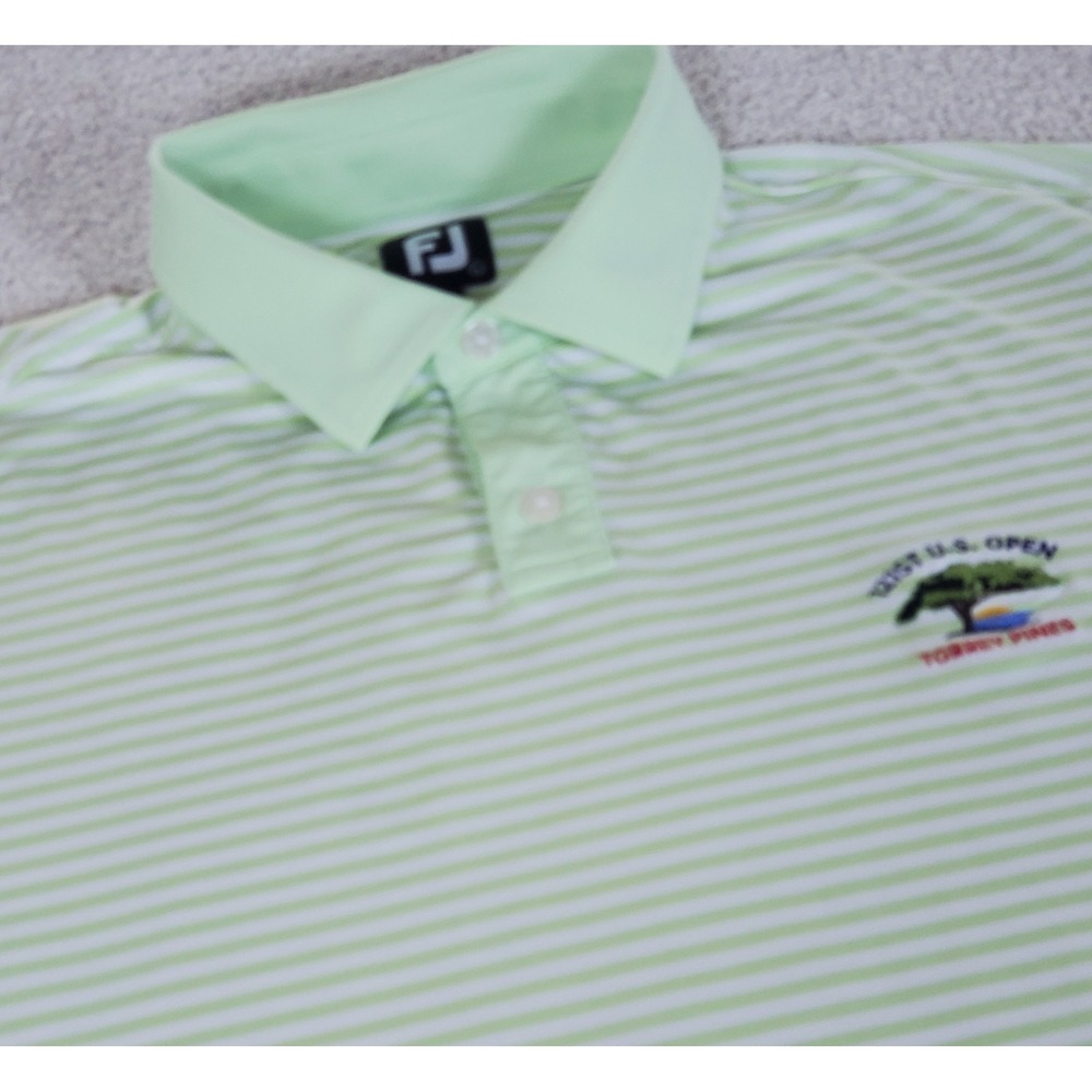 FootJoy Polo Shirt Men's Large Green Striped 121st U.S. Open Torrey Pines Golf